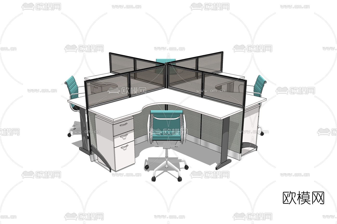 现代办公桌免费su模型下载