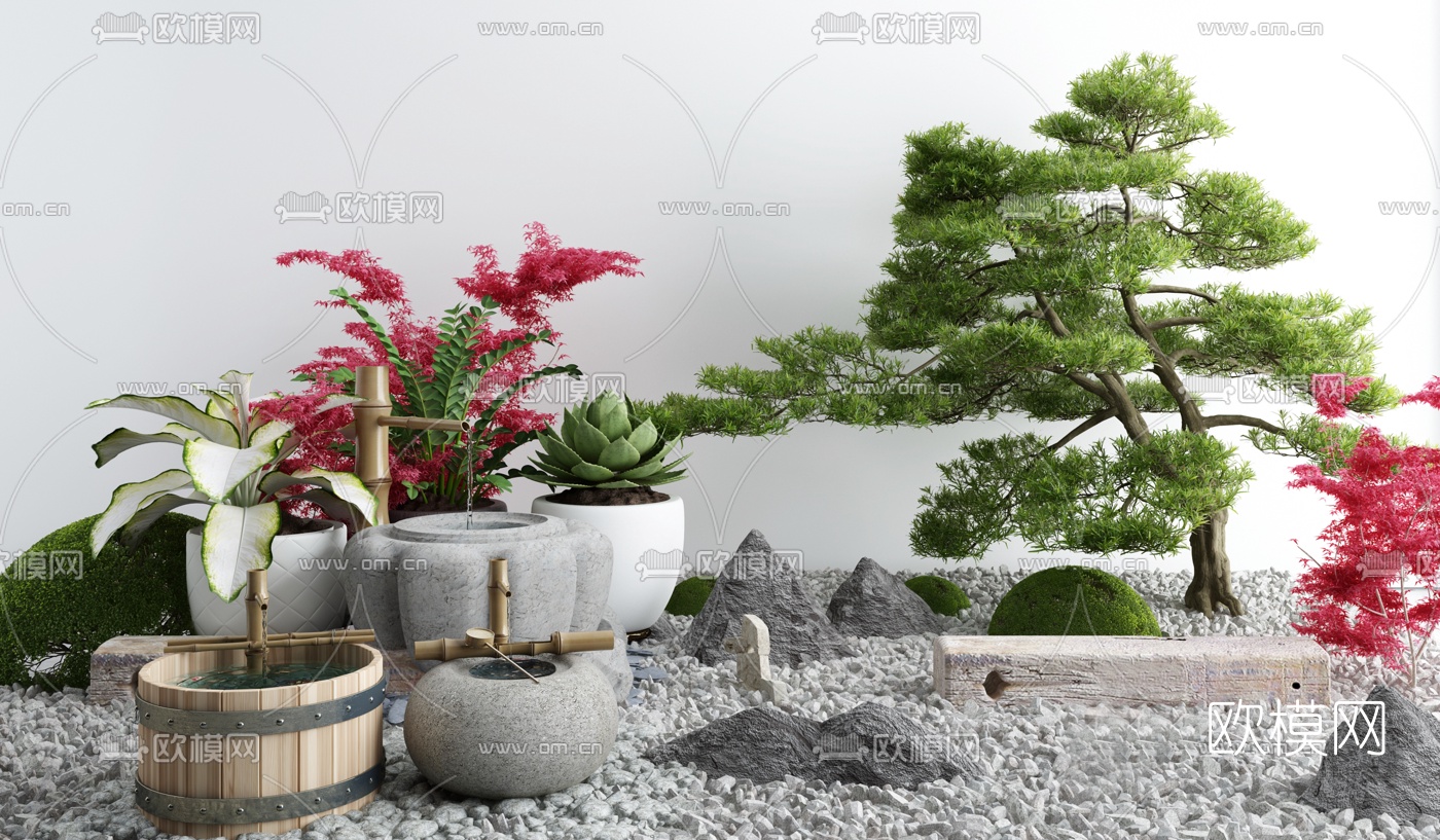 新中式庭院景观小品3d模型