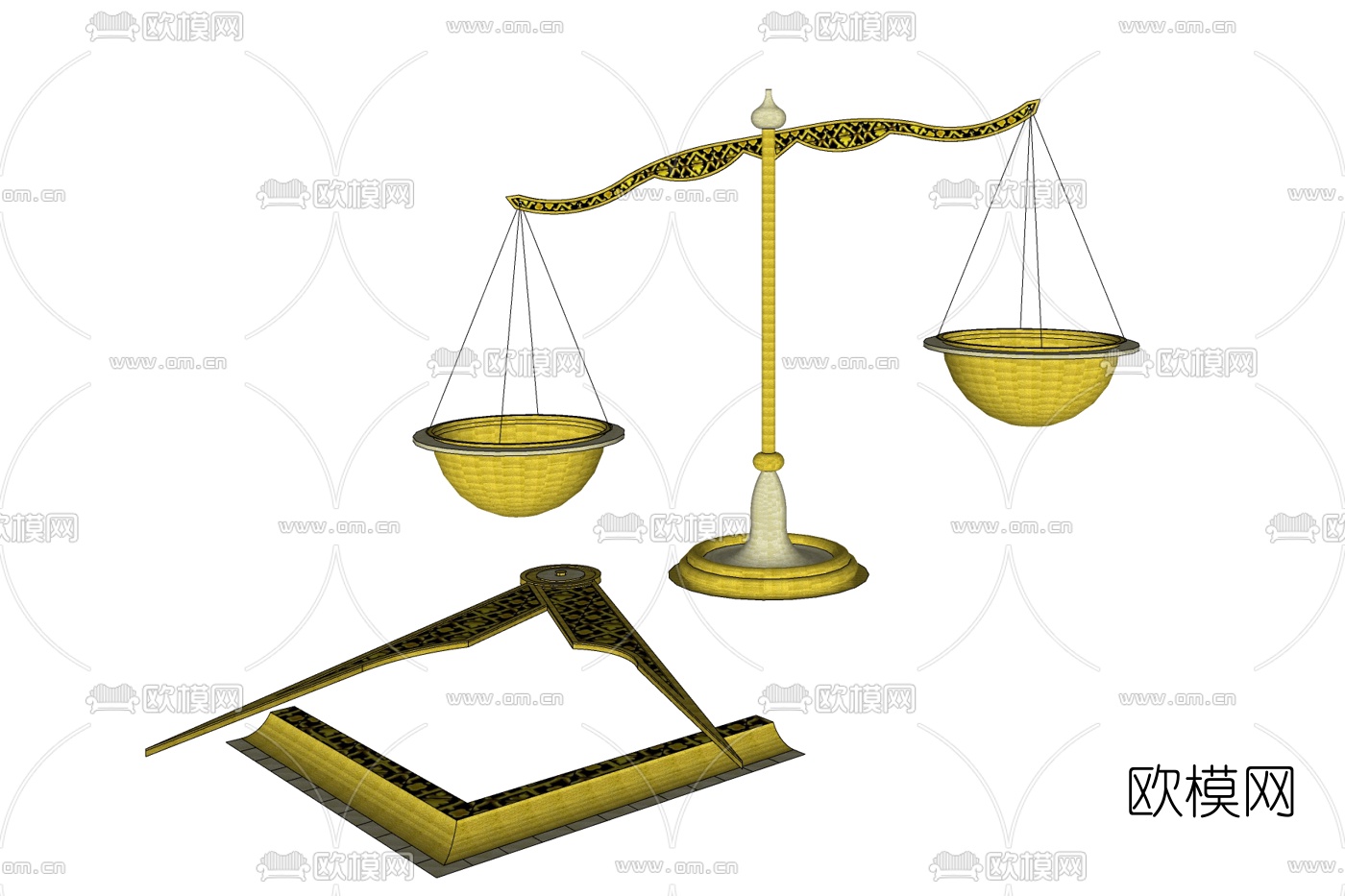 欧式金属天平免费su模型下载