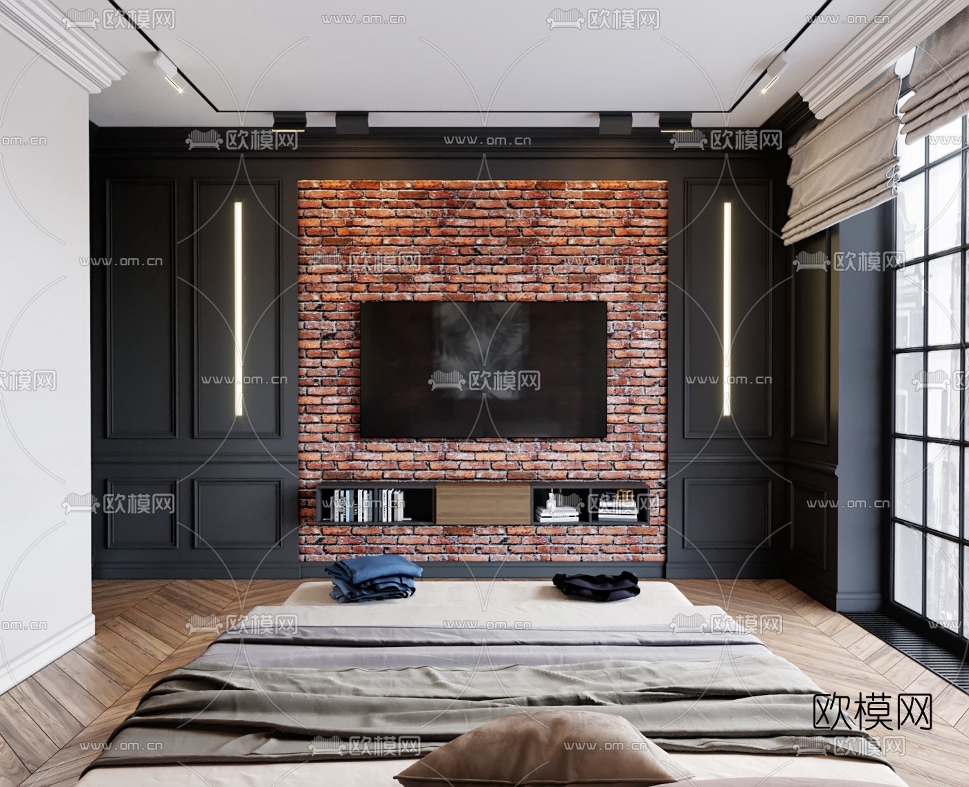 工业风卧室主人房3d模型下载（渲染图5）