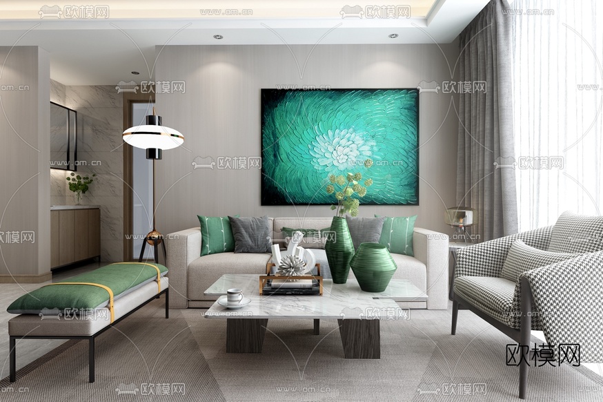 GND设计 现代布艺沙发组合3d模型下载