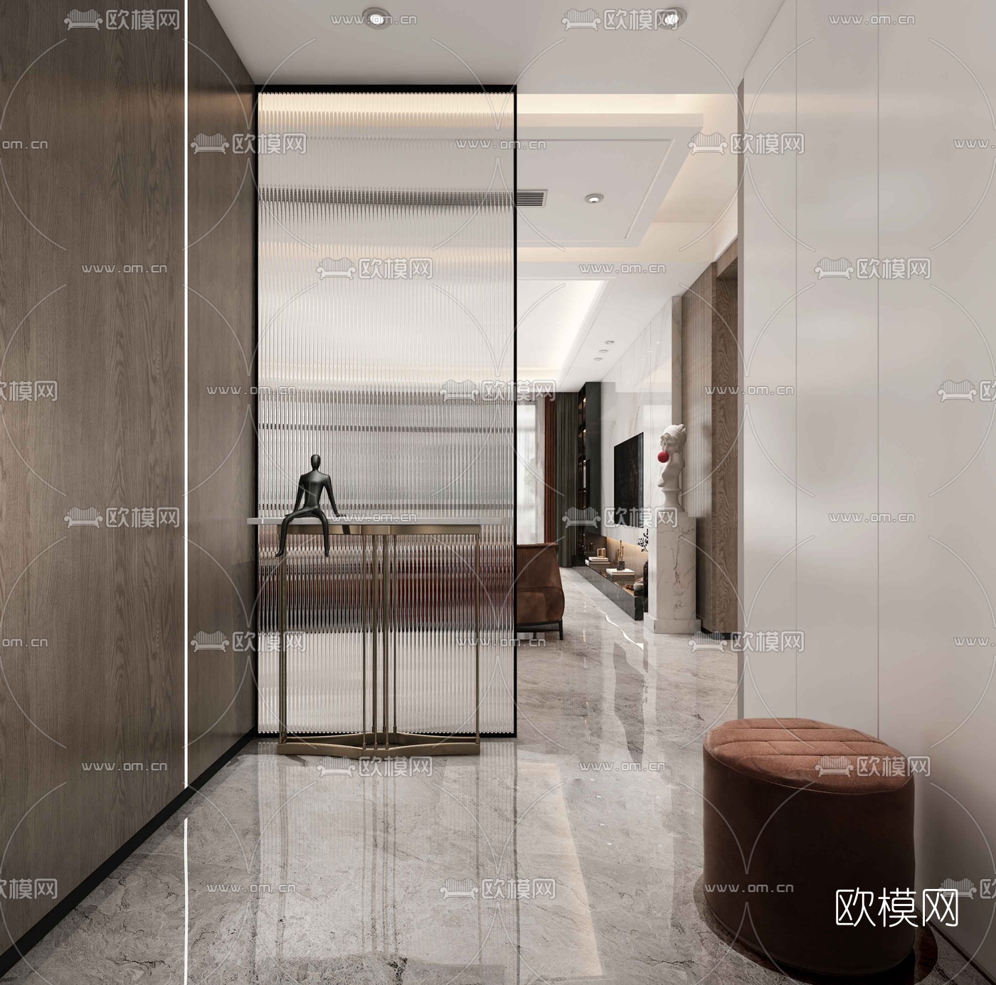 现代轻奢客厅餐厅3d模型下载（渲染图4）