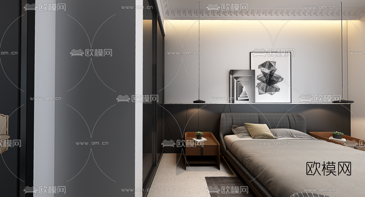 现代简约卧室vr全景3d模型