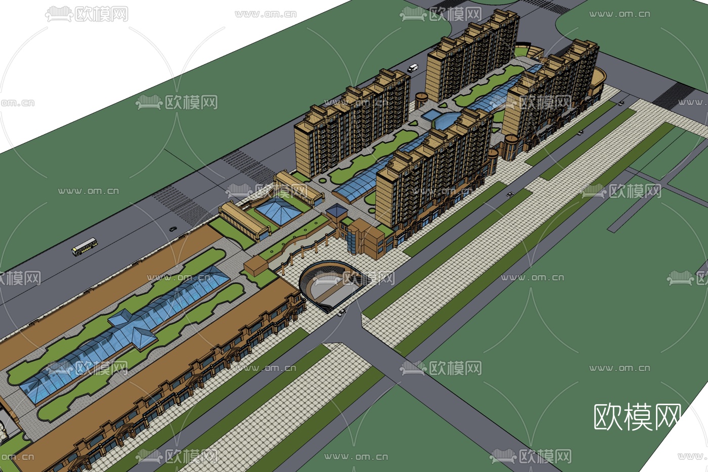 欧式高层小区规划免费su模型下载