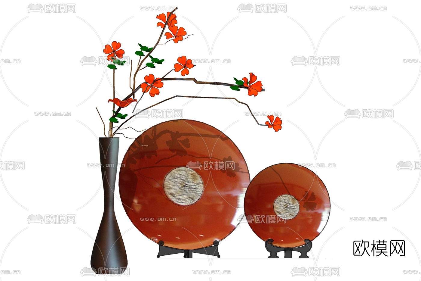 新中式玉桂摆件花瓶免费su模型下载