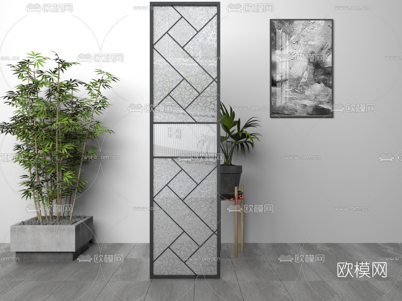 现代玻璃屏风隔断3d模型下载（渲染图5）