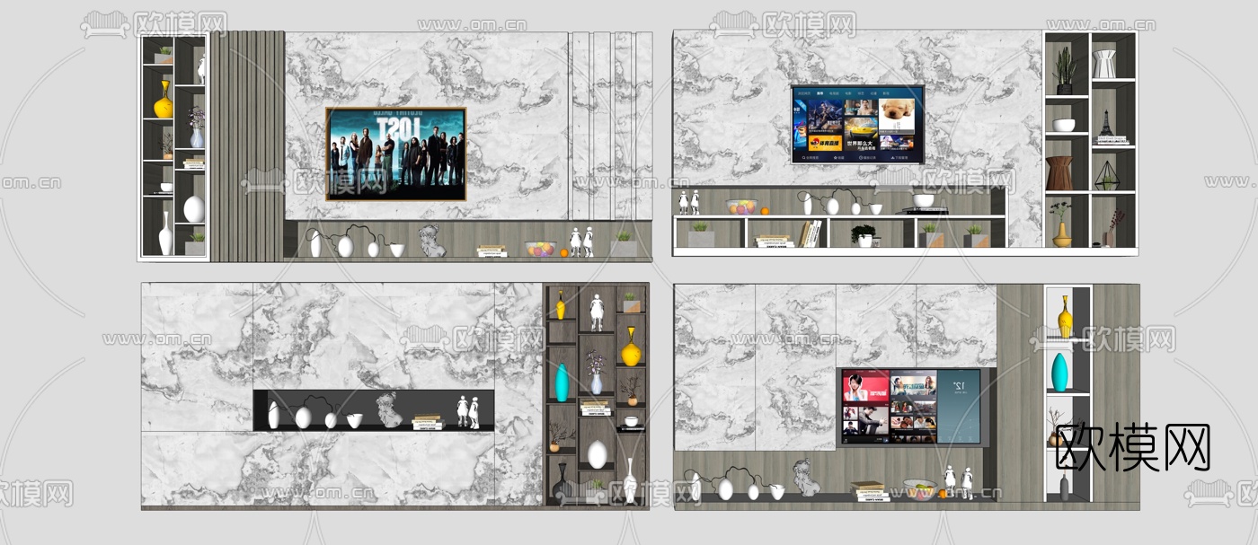 现代大理石背景墙su模型下载