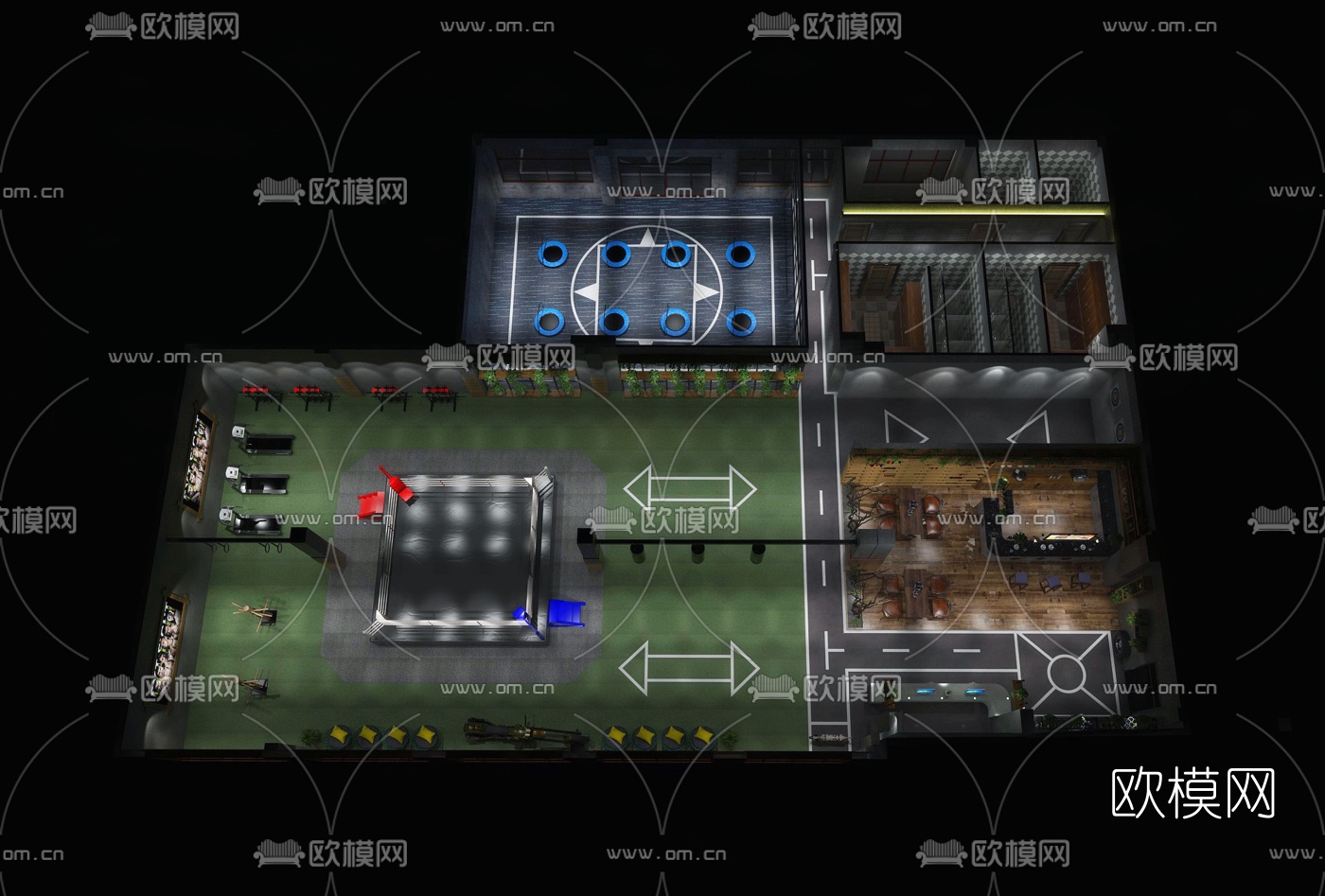 工业风健身房拳馆su模型