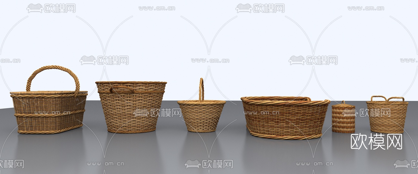 现代竹编篮子3d模型下载（渲染图2）