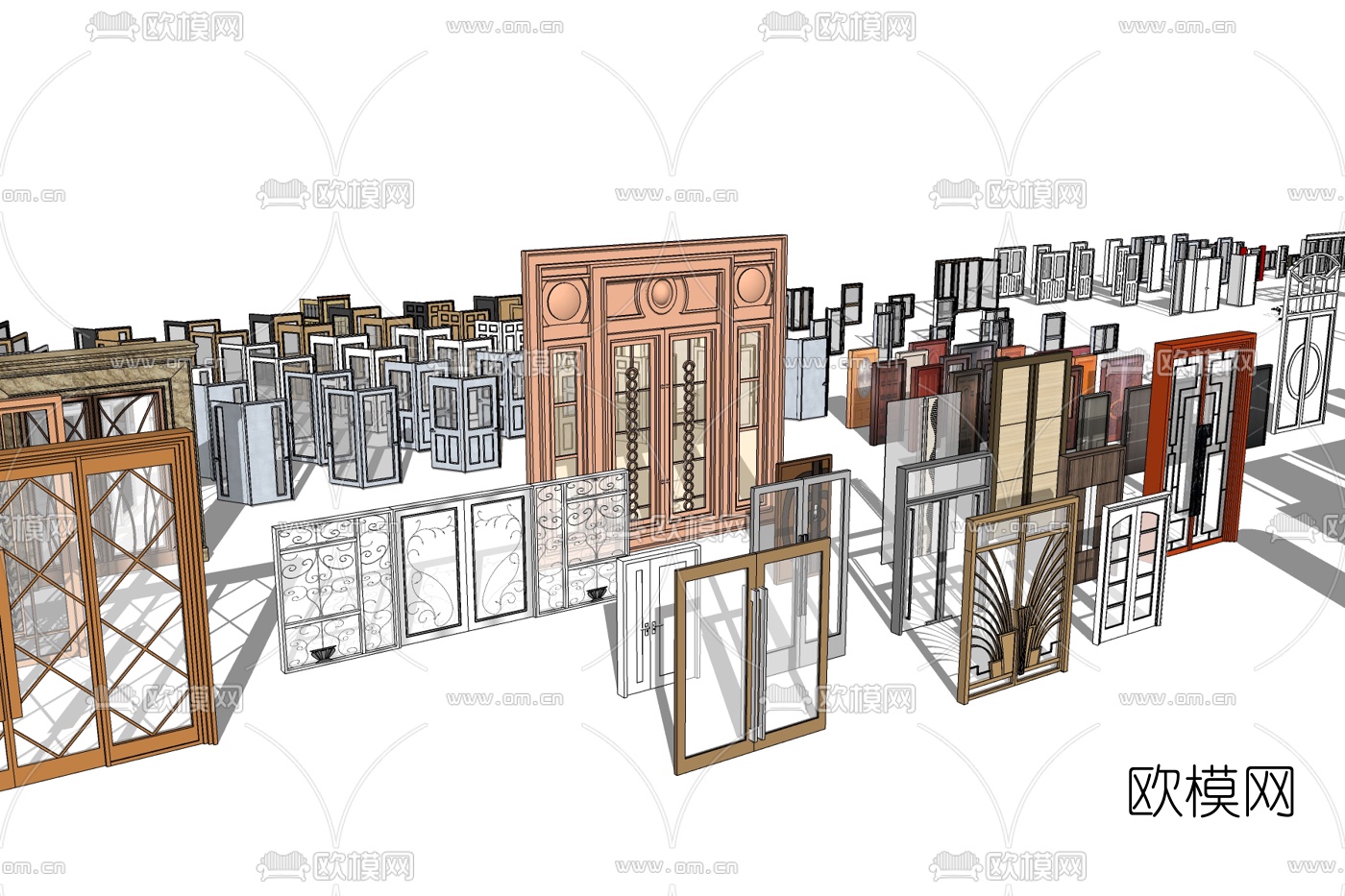 欧式玻璃双开门组合免费su模型下载