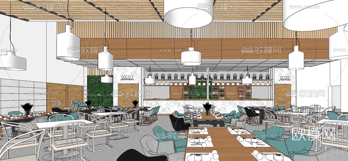 现代食堂su模型下载（渲染图3）