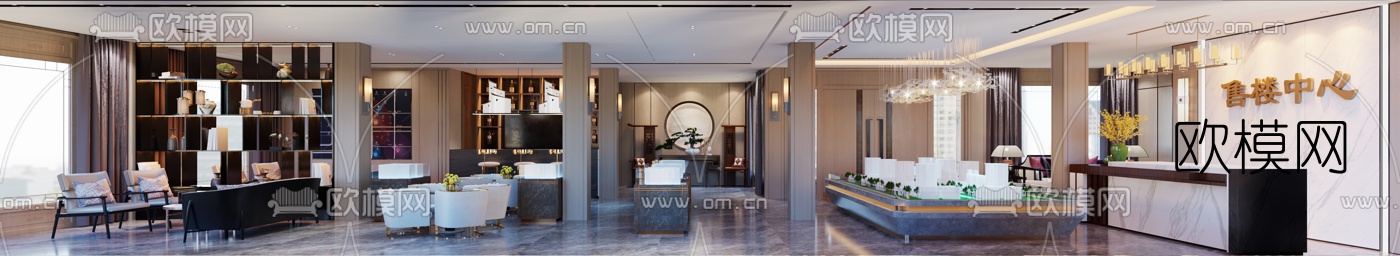 现代售楼处洽谈区3d模型下载（渲染图2）