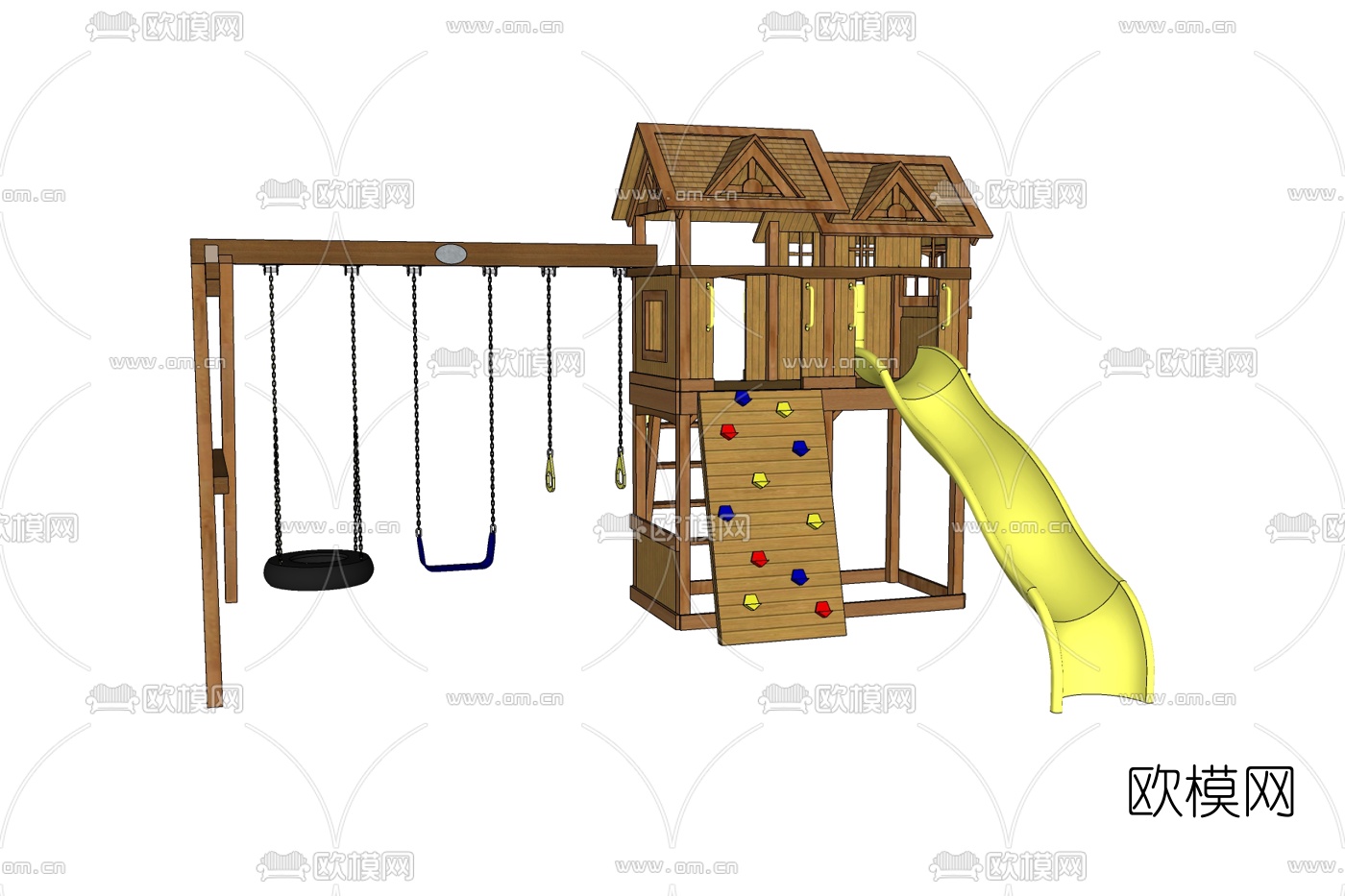 现代儿童滑梯游乐设备免费su模型下载