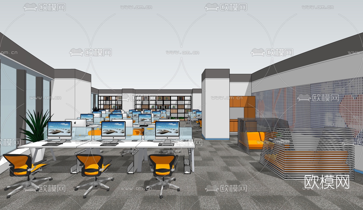 现代办公区su模型下载（渲染图1）