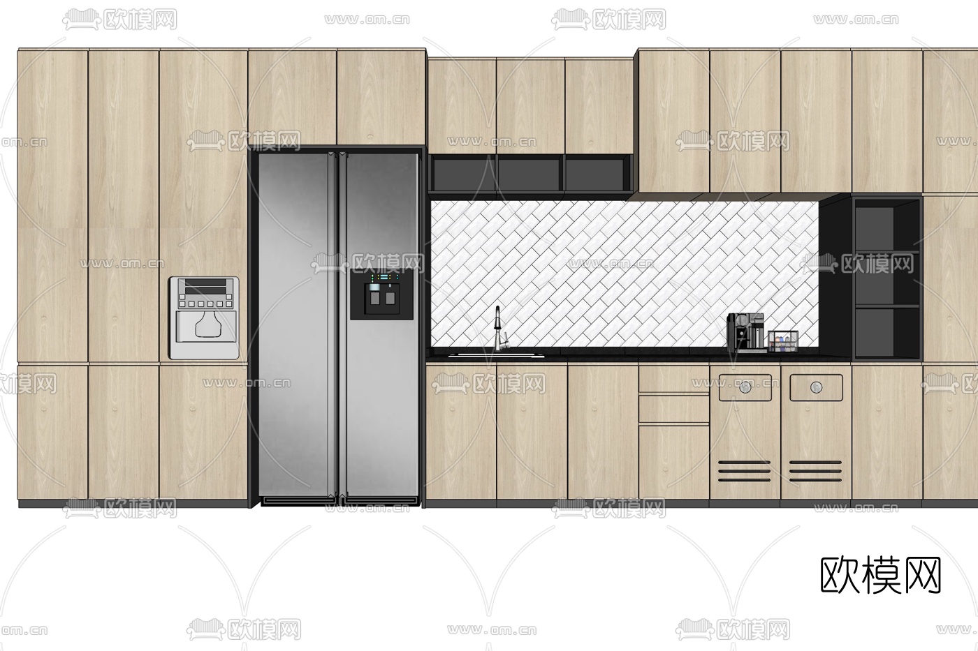 现代实木橱柜免费su模型下载