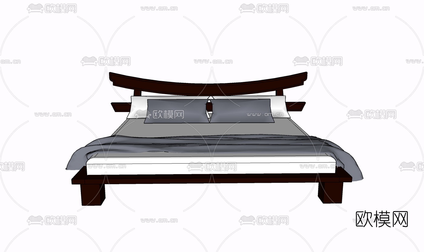 新中式实木双人床免费su模型下载
