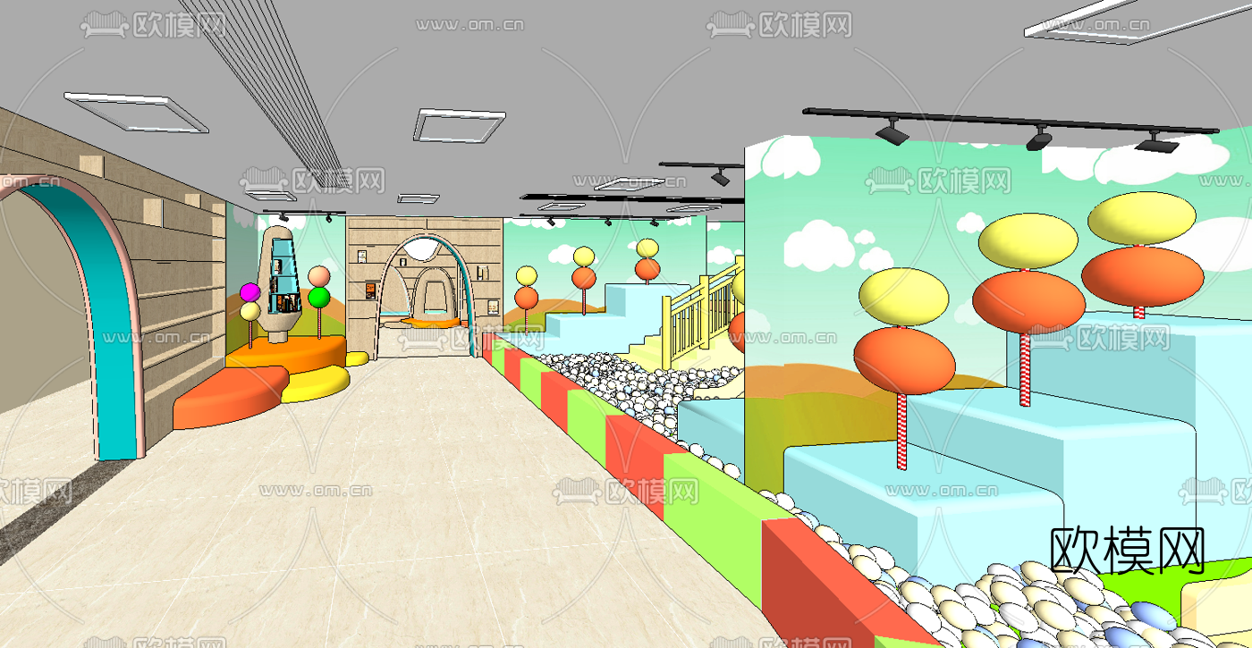 现代早教中心 幼儿园教室su模型下载（渲染图1）