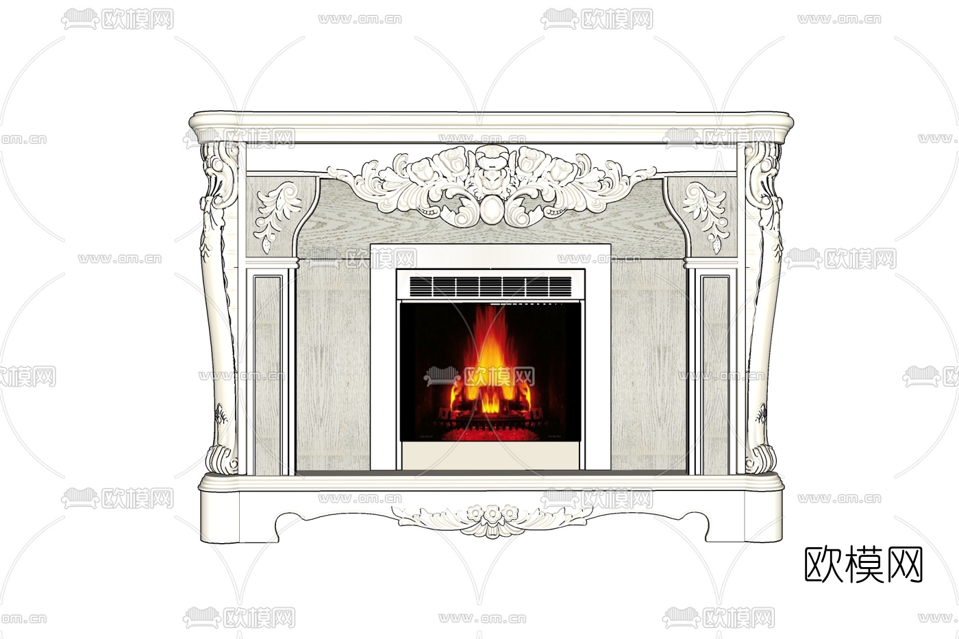 欧式实木壁炉免费su模型下载