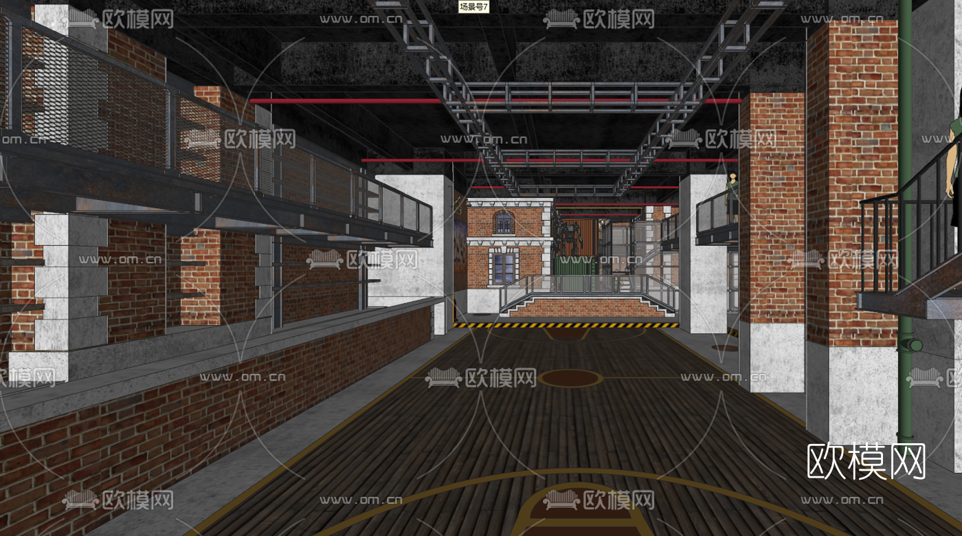 工业风街头篮球嘻哈主题酒吧su模型下载（渲染图2）