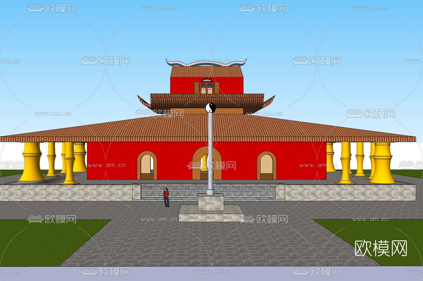 中式古建殿宇免费su模型下载