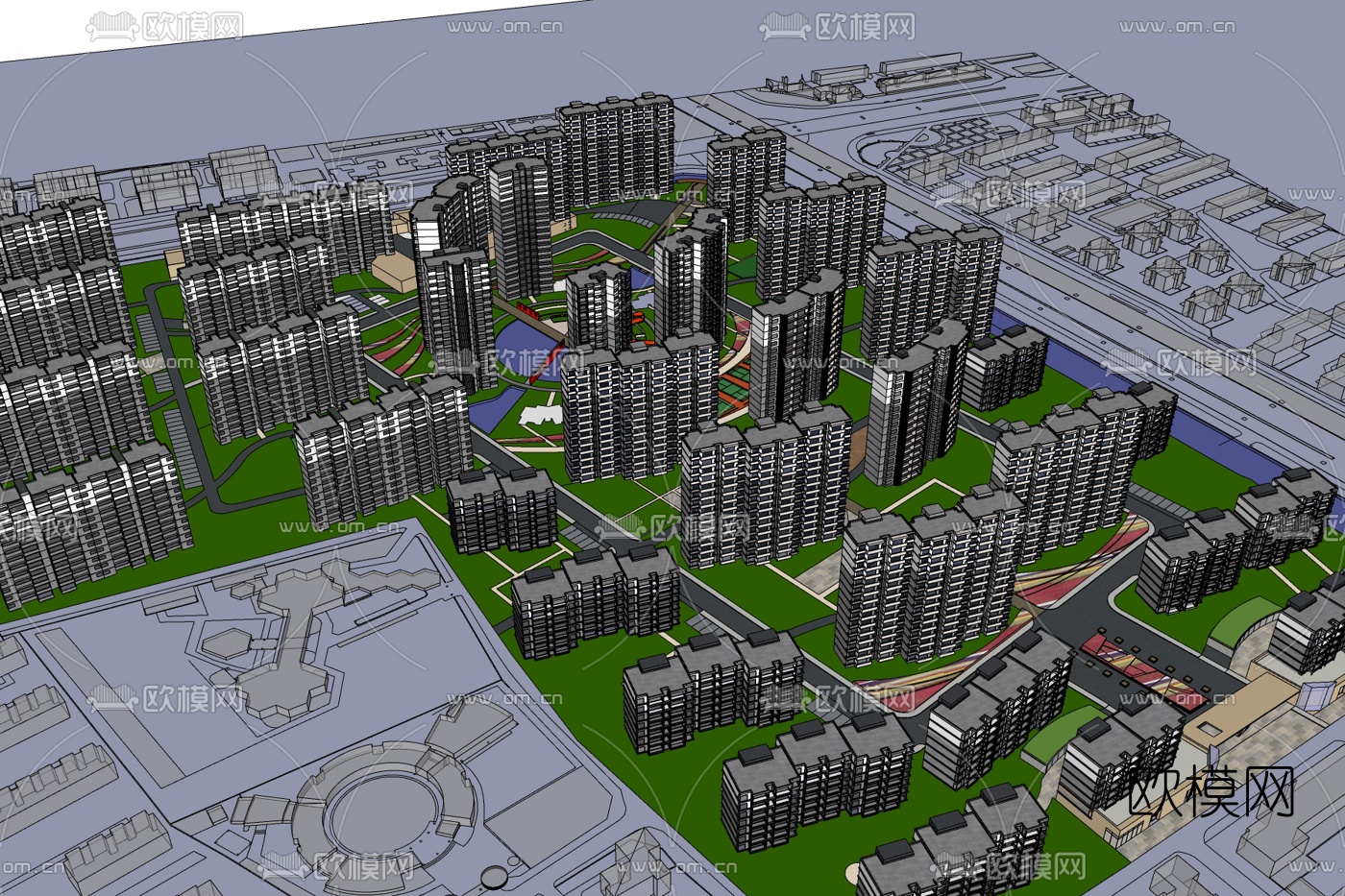 现代高层住宅规划免费su模型下载