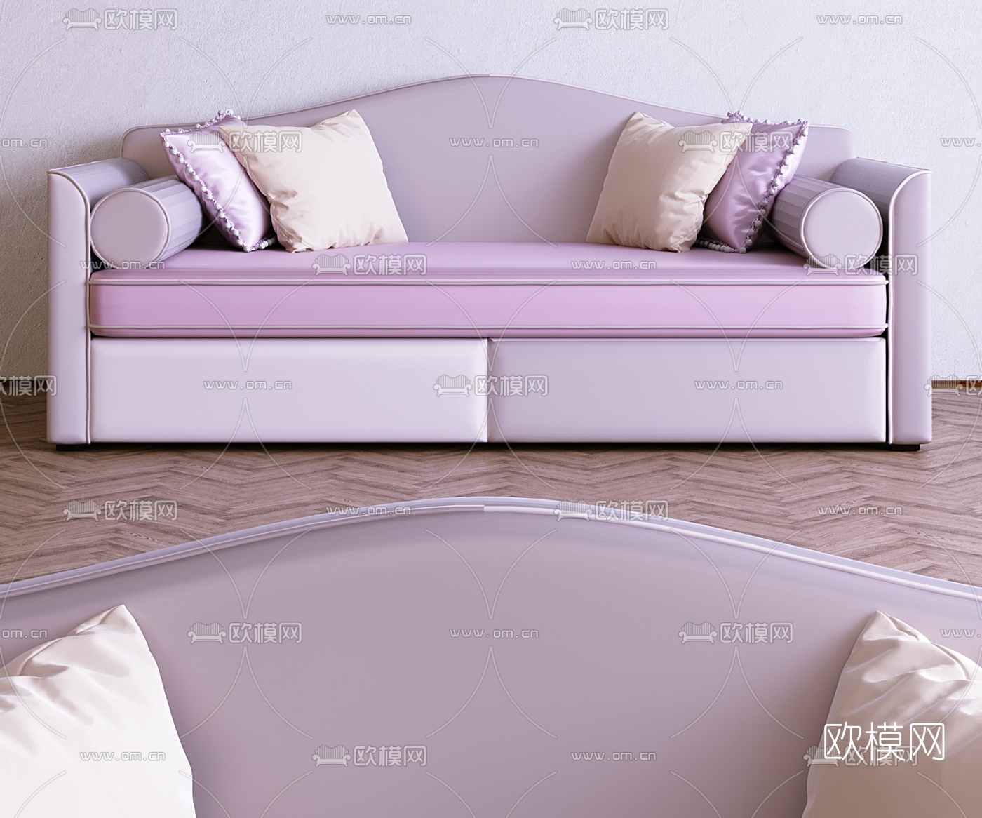 简欧布艺双人沙发3d模型下载