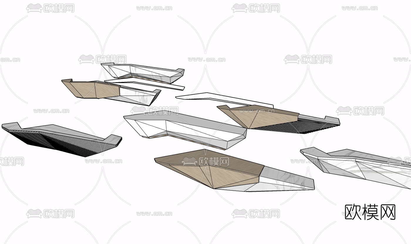 现代接待台免费su模型下载