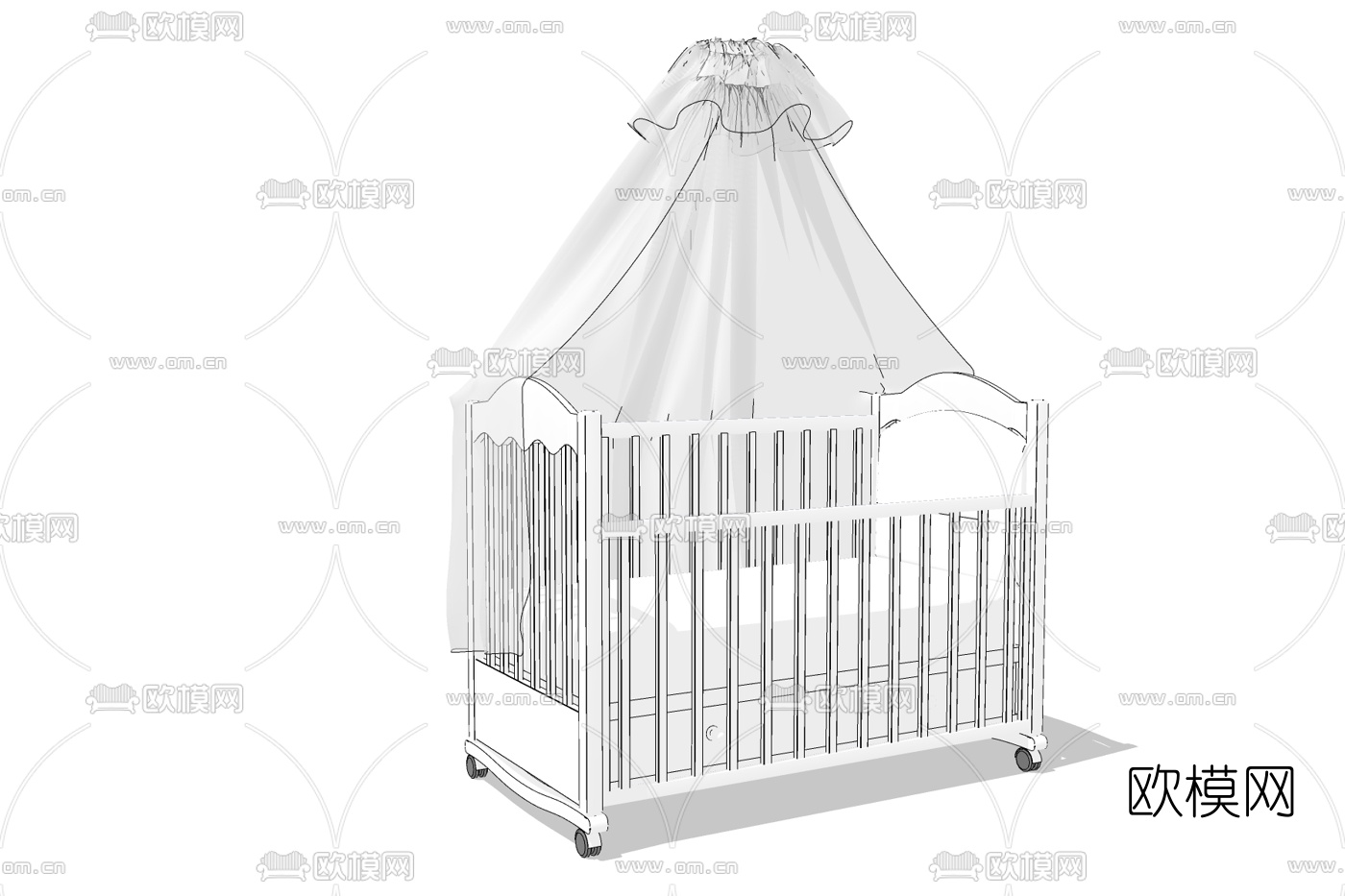 现代实木儿童床免费su模型下载