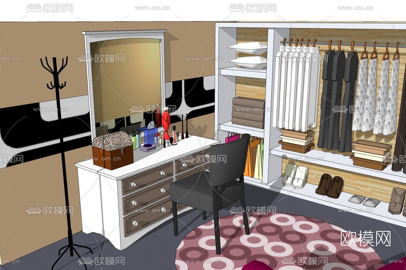 简欧衣帽间免费su模型下载