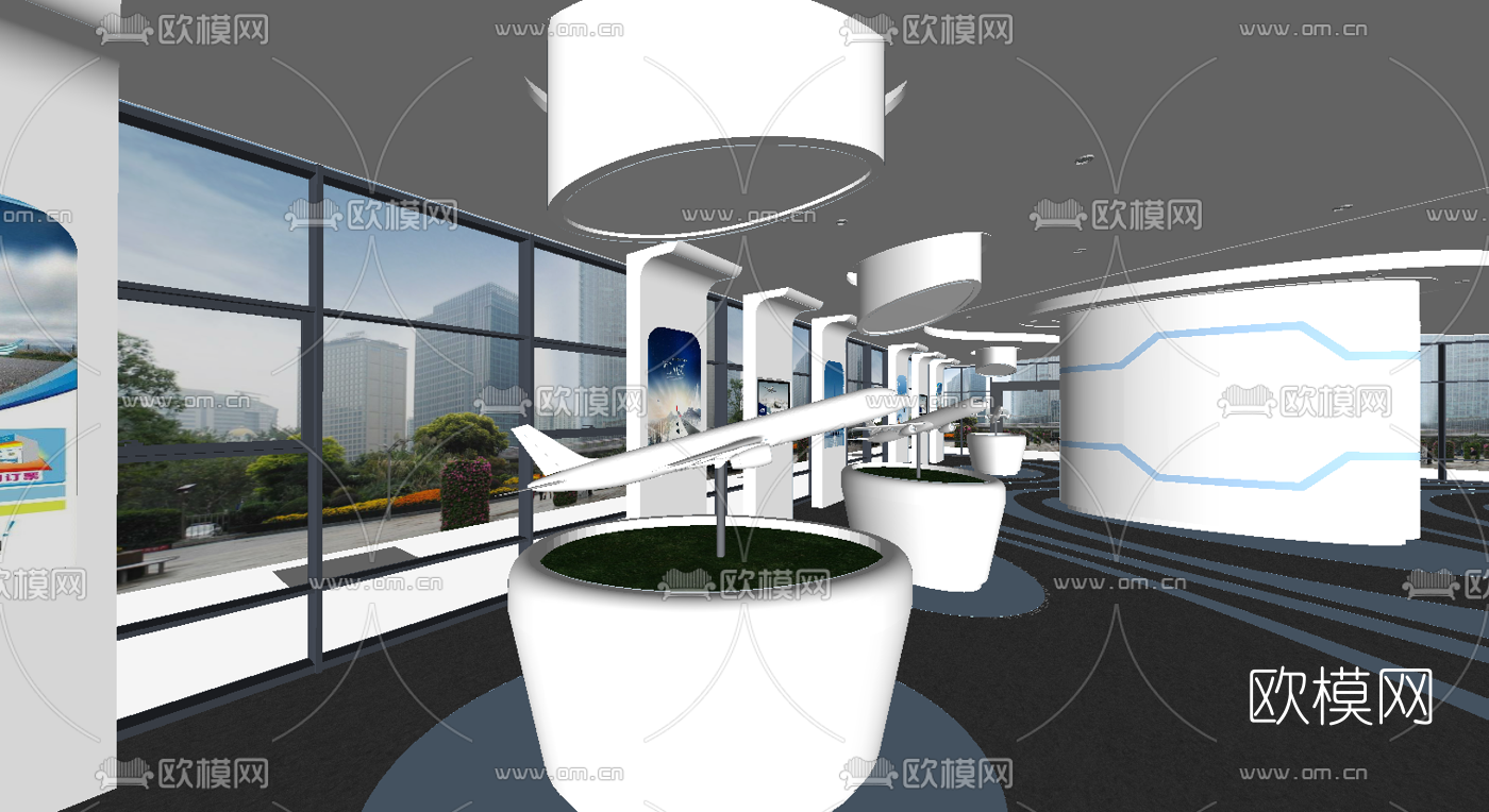 现代航空展厅su模型下载（渲染图3）