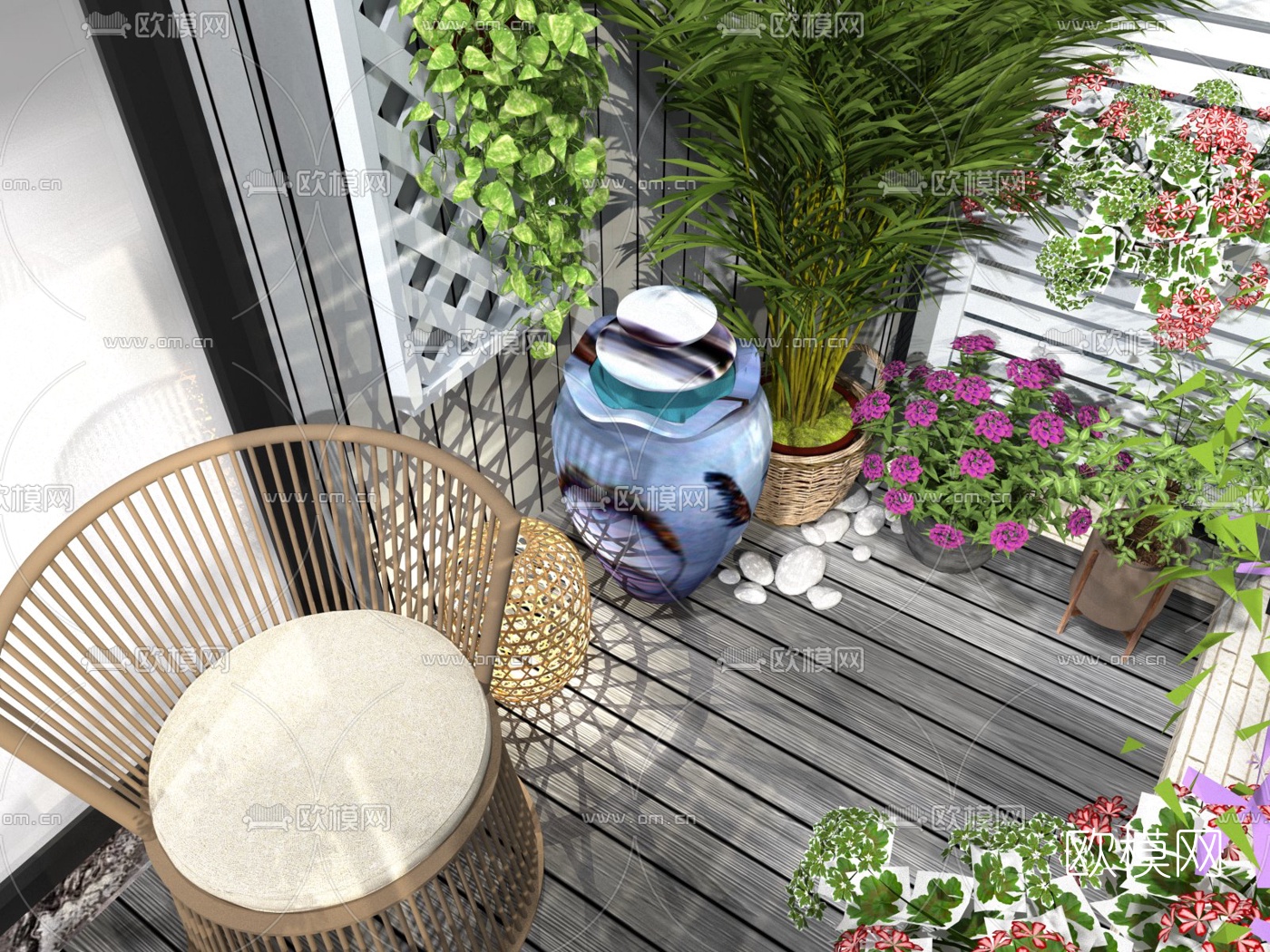 现代阳台花园su模型下载（渲染图3）