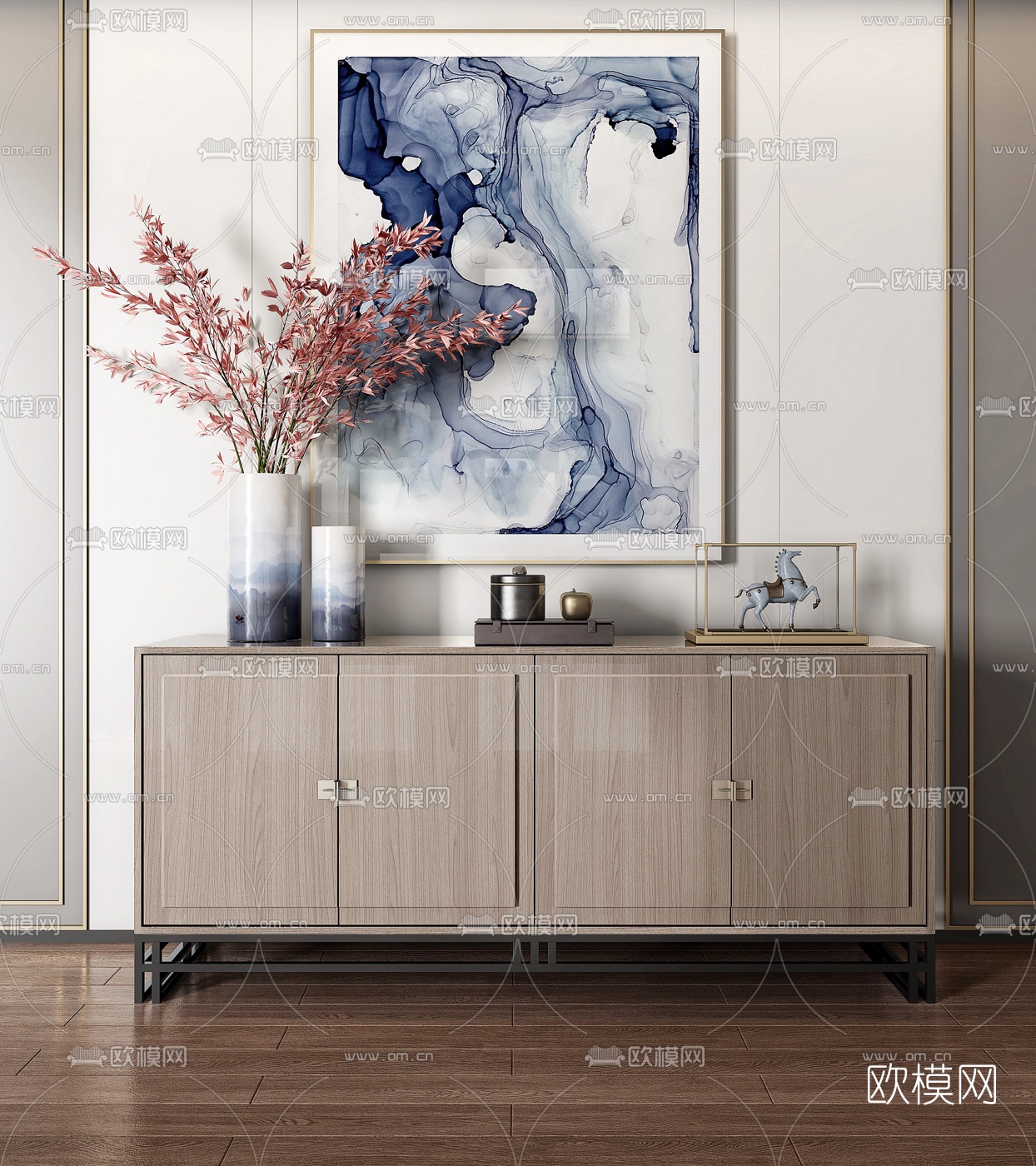 新中式玄关柜边柜3d模型