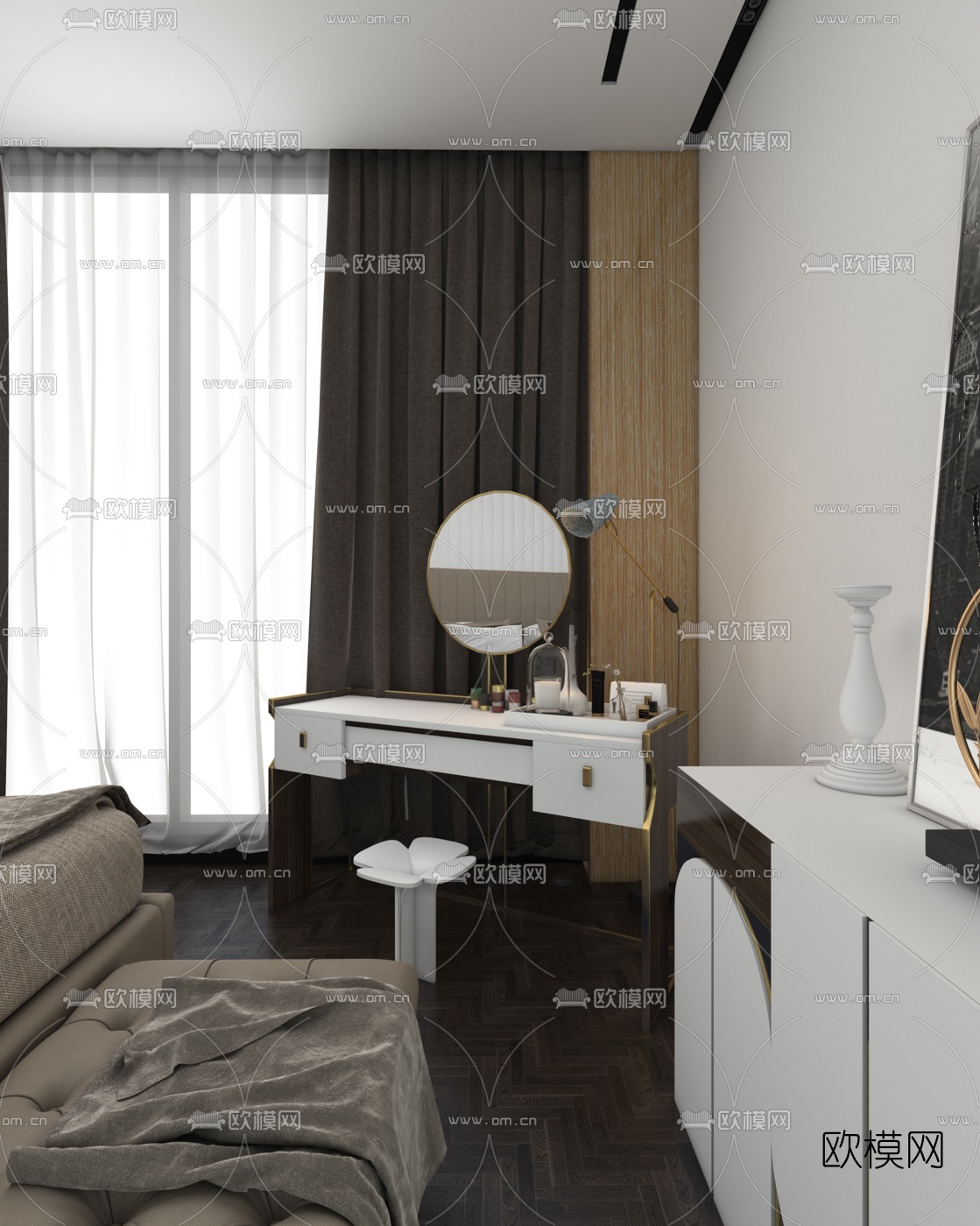 元禾大千设计 现代简易梳妆台3d模型下载