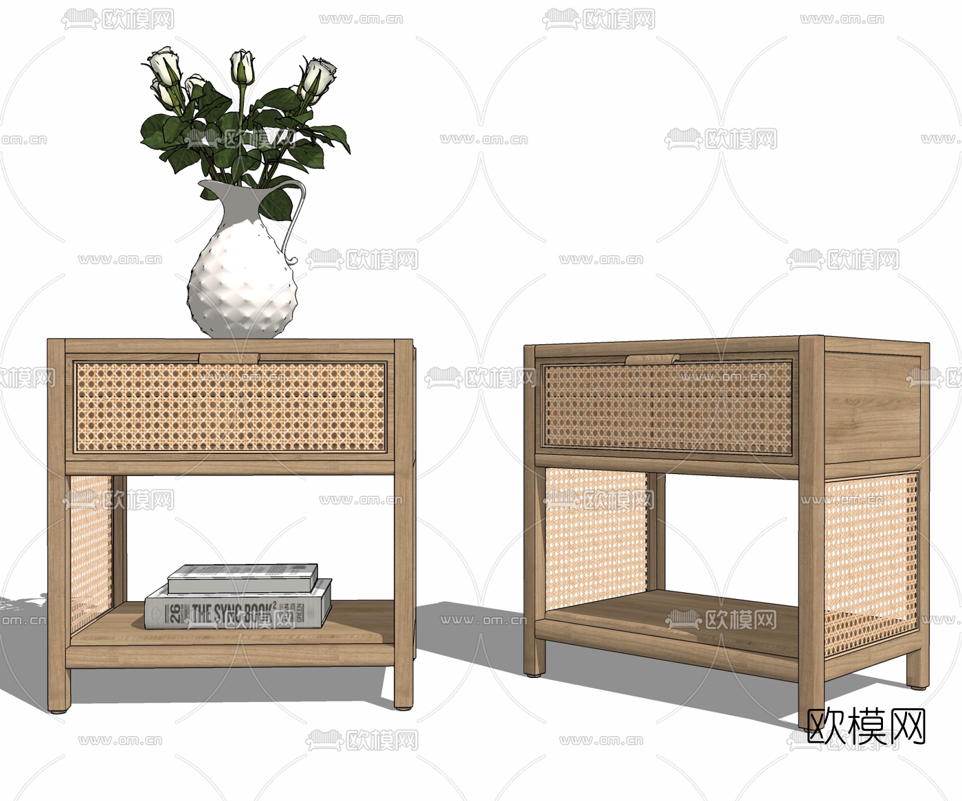 北欧原木床头柜su模型下载