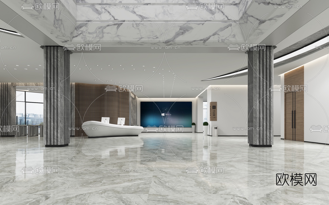 现代综合办公楼接待大厅3d模型
