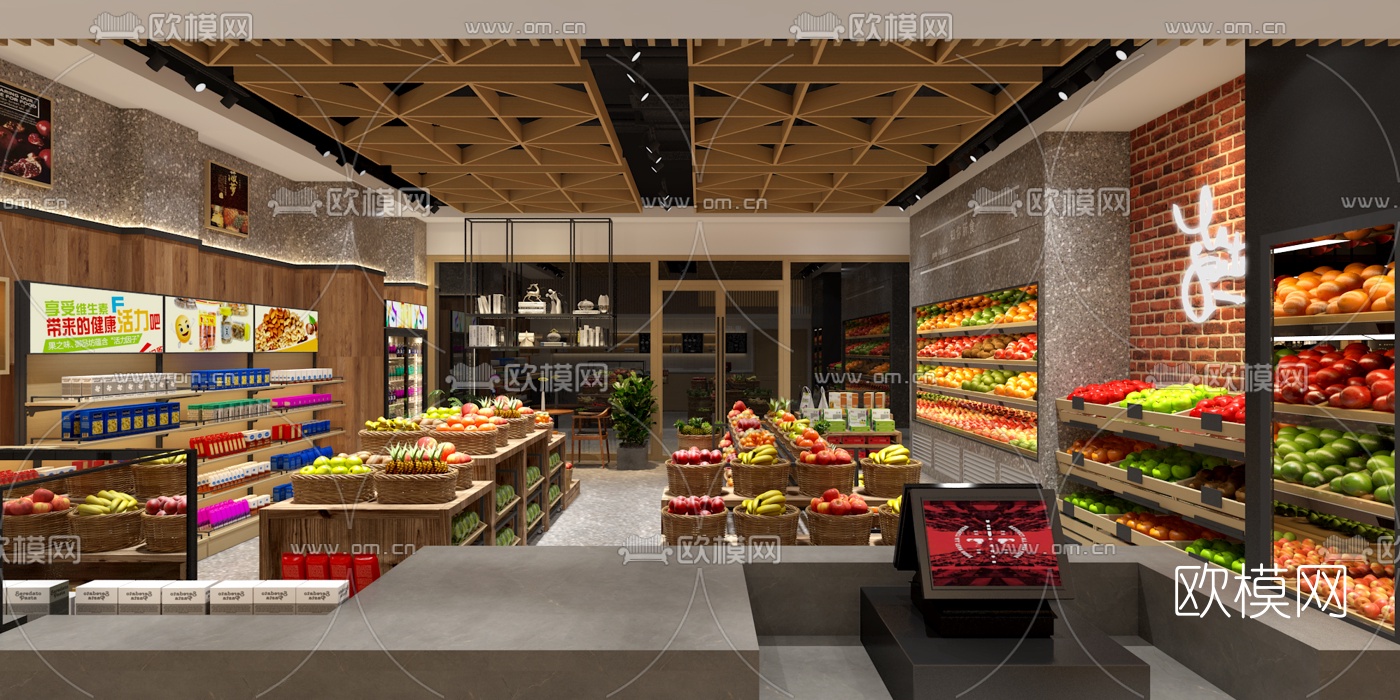 现代水果店超市3d模型