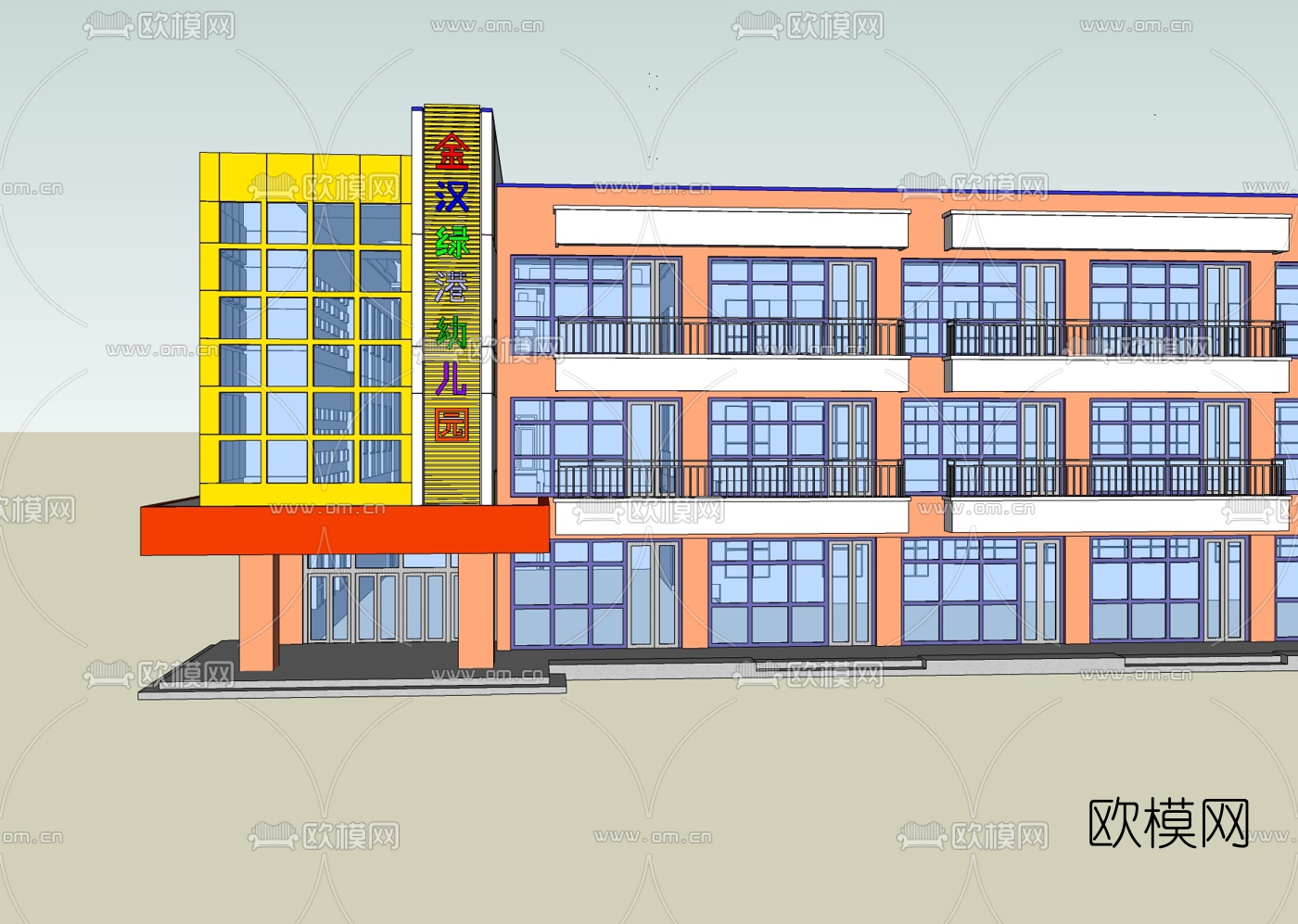 现代幼儿园外观免费su模型下载