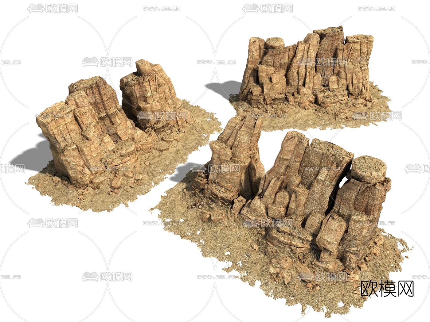 现代岩石假山园艺小品3d模型下载