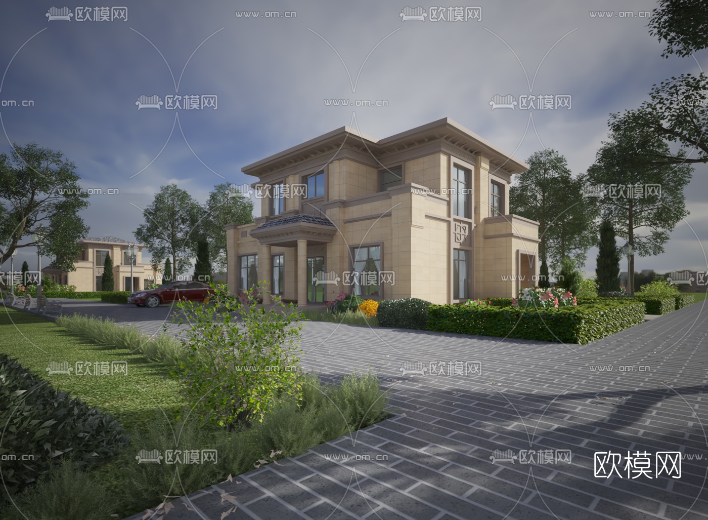 简欧别墅外观免费3d模型下载