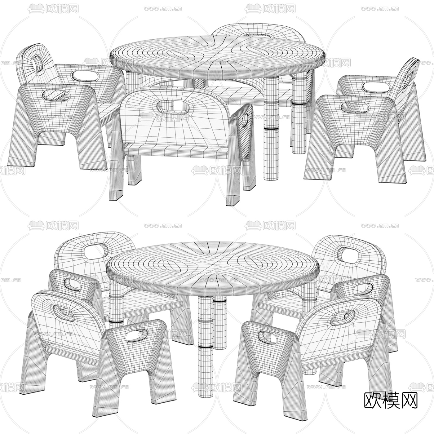 现代单色儿童桌椅组合3d模型