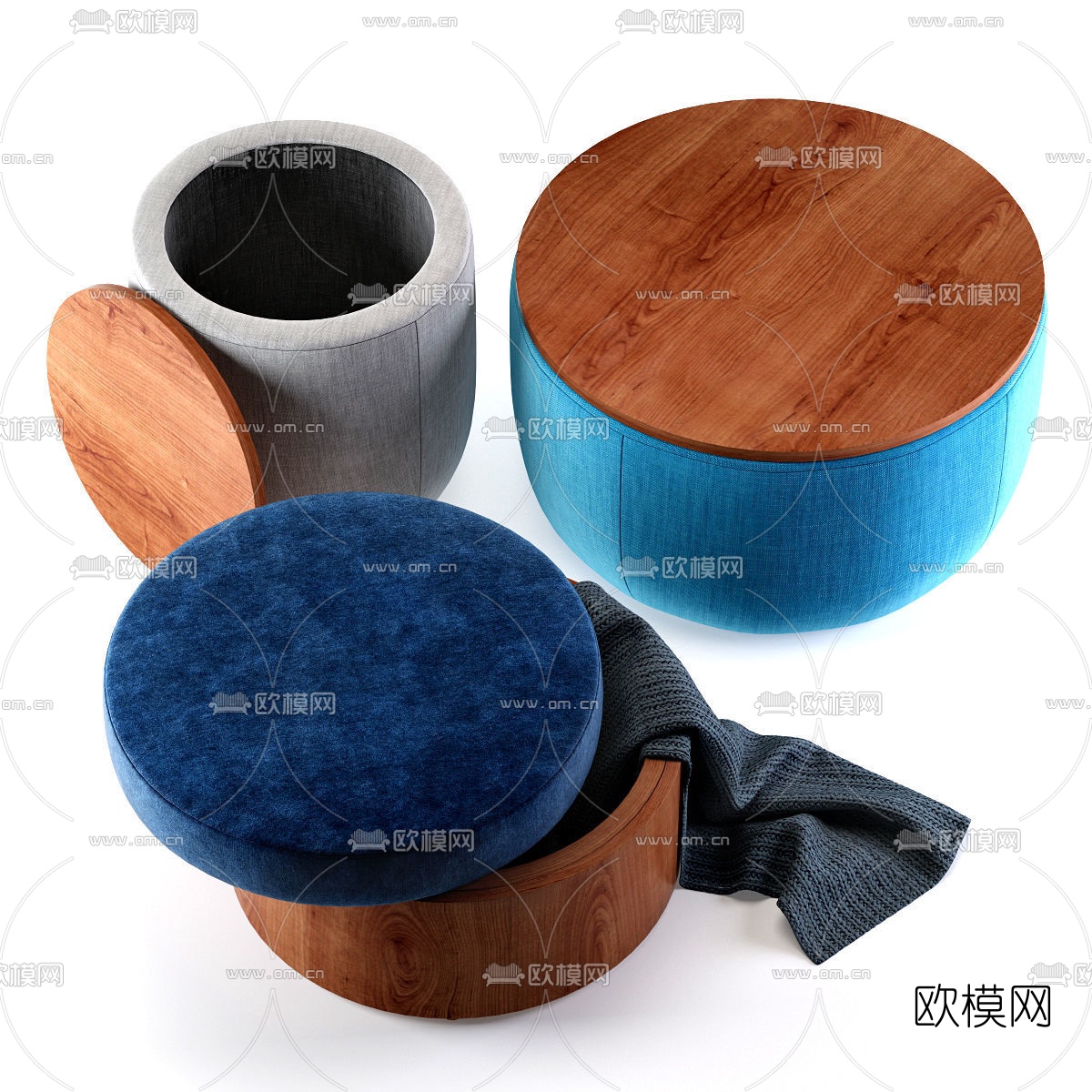 West Elm 收纳拆卸圆凳3d模型