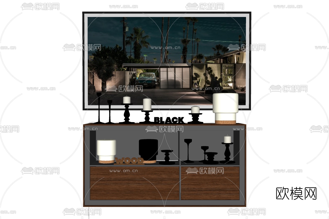 现代边柜免费su模型下载