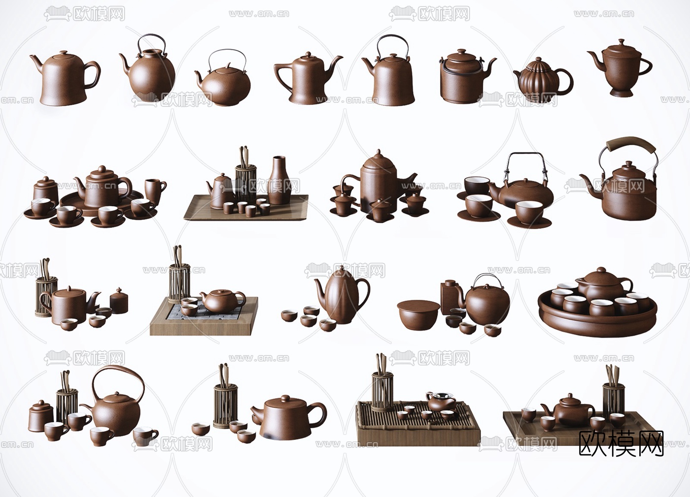 中式茶壶茶杯茶具组合3d模型