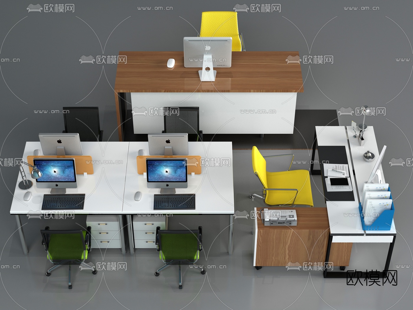 现代卡座办公桌椅3d模型下载