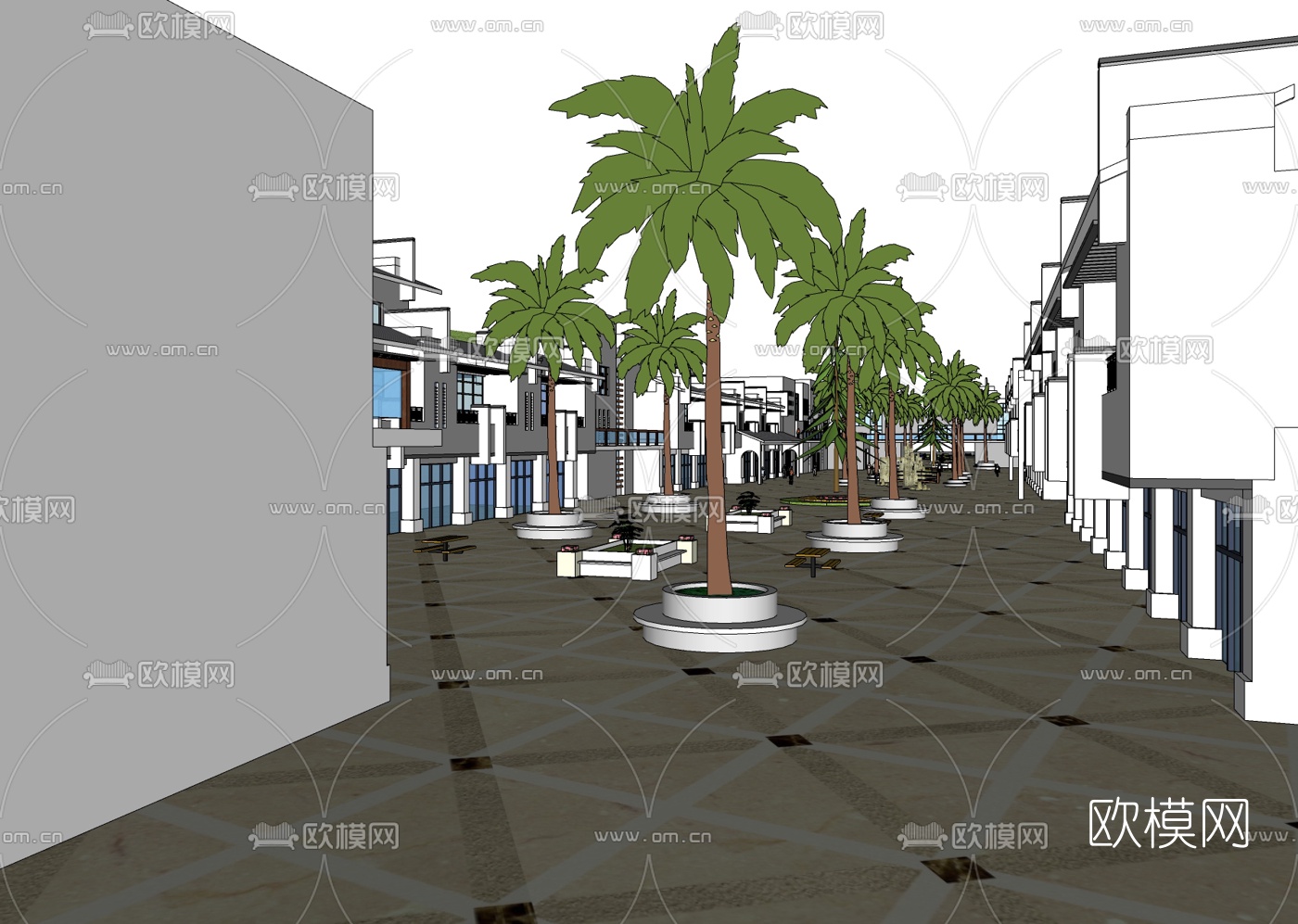 新中式商业街免费su模型下载