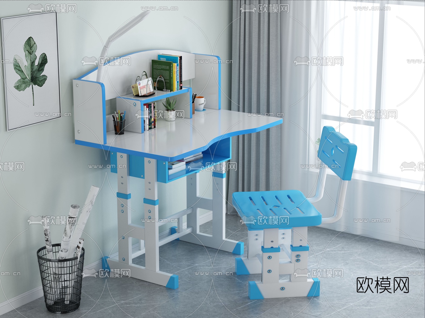 现代儿童书桌椅3d模型下载
