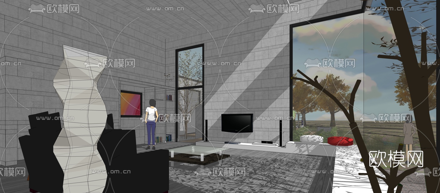 现代别墅景观su模型下载（渲染图8）