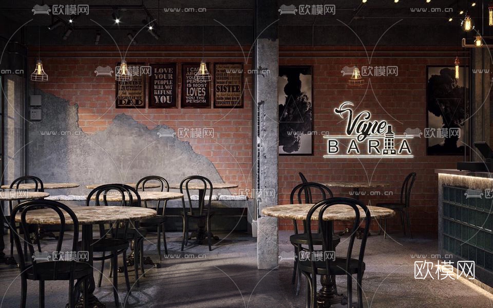 工业风咖啡厅3d模型下载（渲染图3）