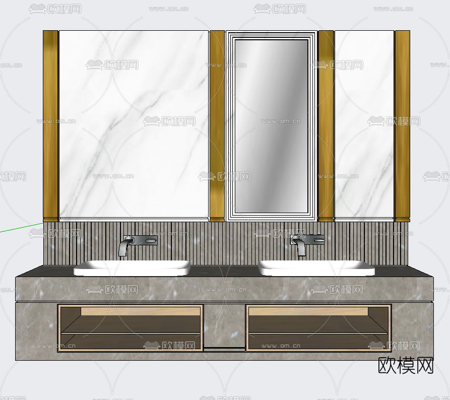 现代卫生间双台盆su模型下载