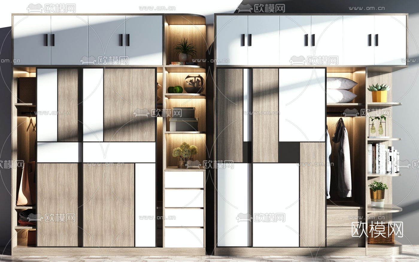 北欧原木衣柜组合3d模型下载
